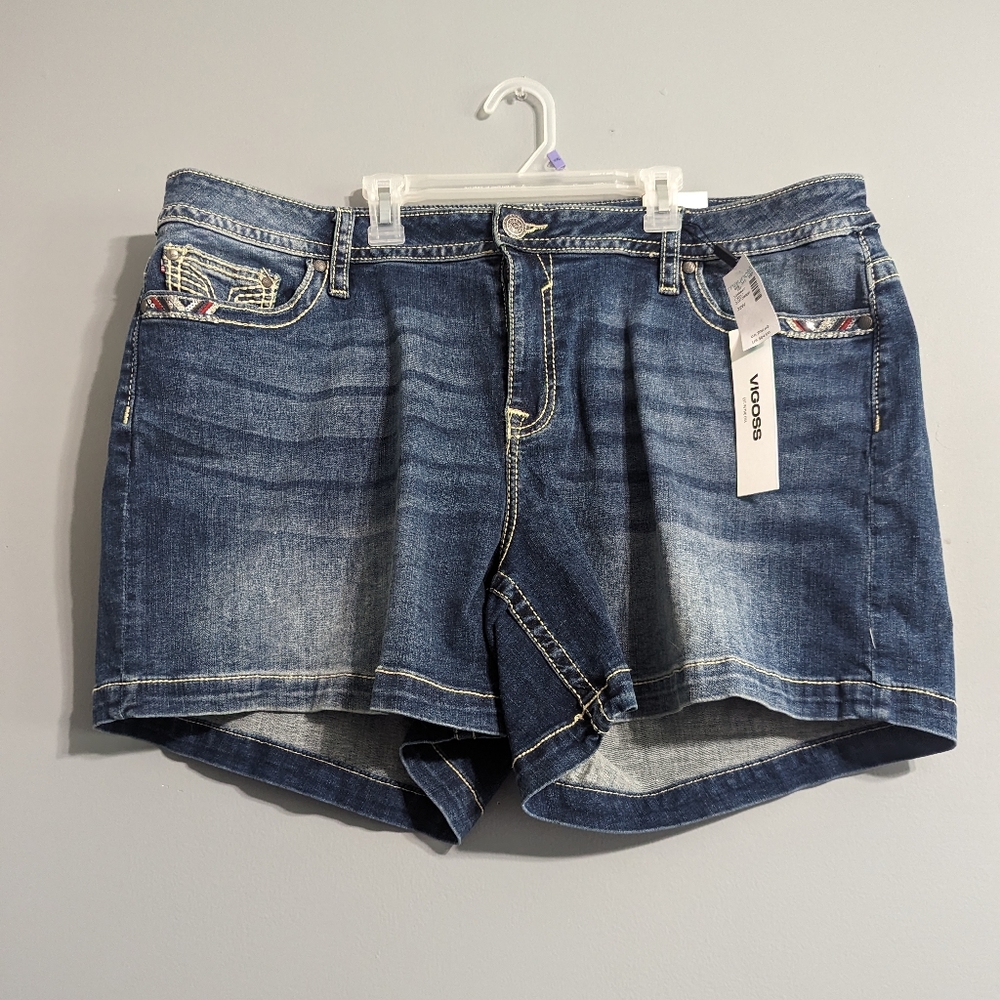 VIGOSS Heritage fit mid rise American flag embroidered denim jean shorts 22W